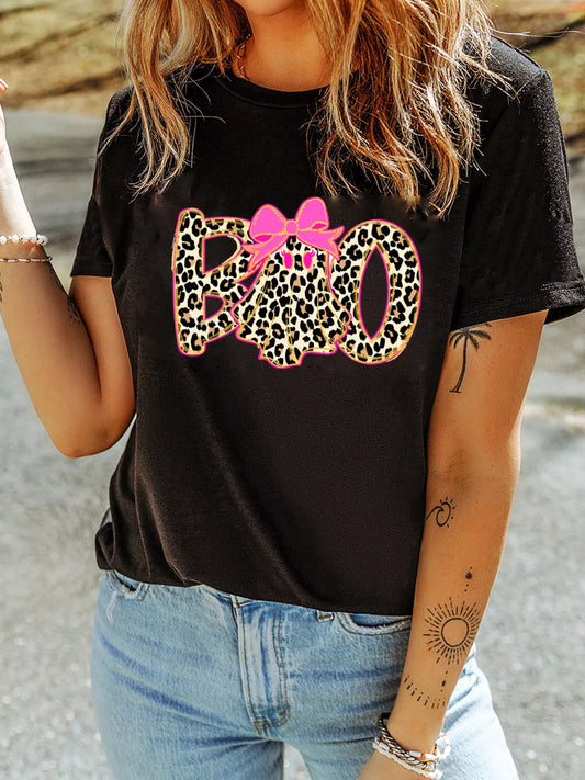 Black Boo ghost graphic Halloween T-shirt front view